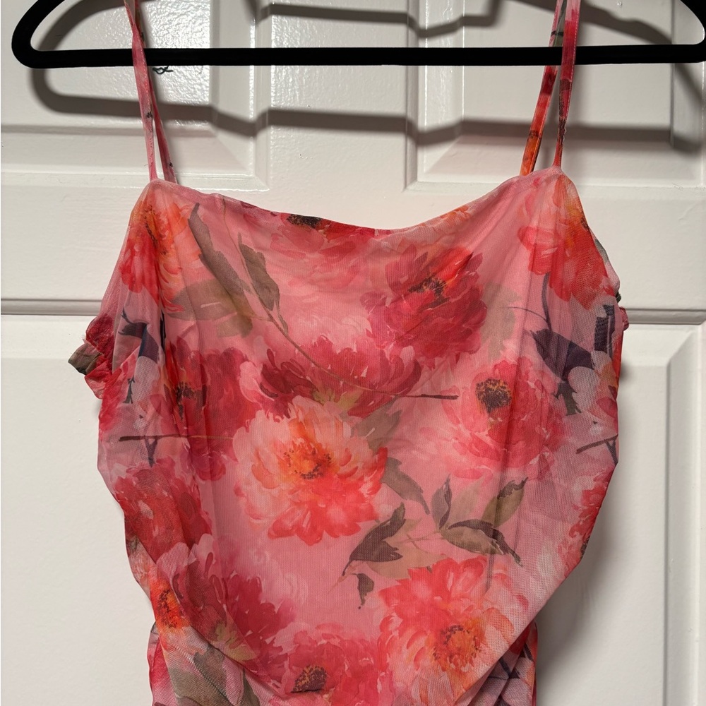 Lulu's Vibrant Pink Floral Midi Dress - Picture 5 of 7